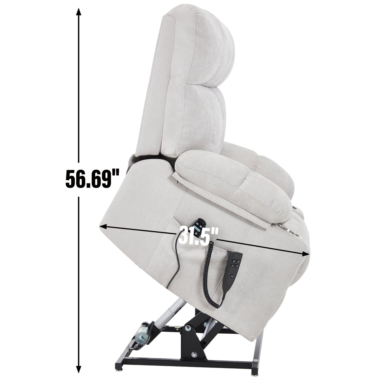 Beige Dual Motor Infinite Position Up to 350 LBS Chenille Power Lift Recliner Chair, Heavy Duty Motion Mechanism with 8-Point Vibration Massage and Lumbar Heating, Dual Cup Holders