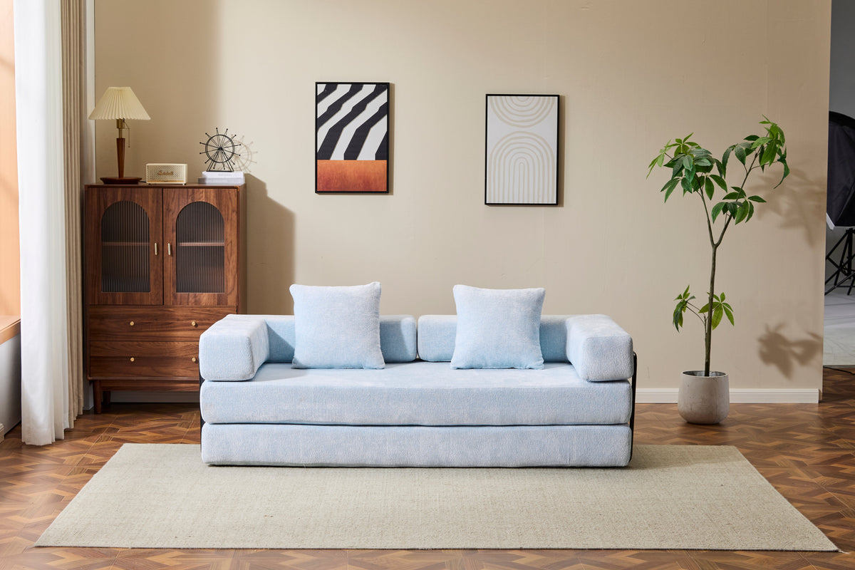 Light Blue Chenille Convertible Floor Couch