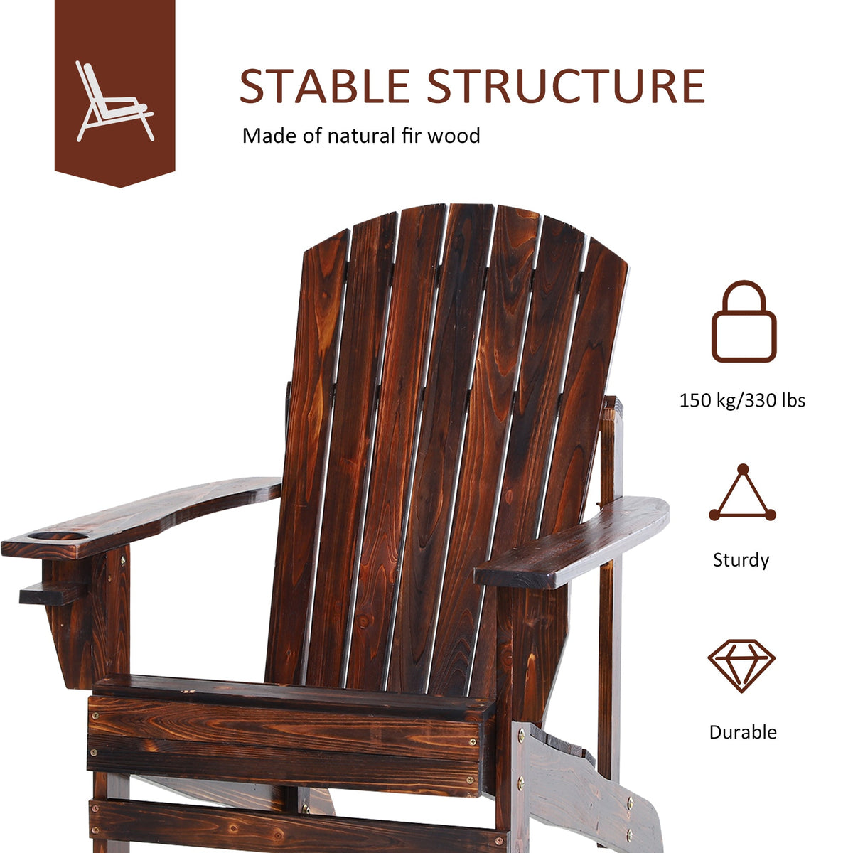 Outsunny Wooden Adirondack Chair with Cup Holder