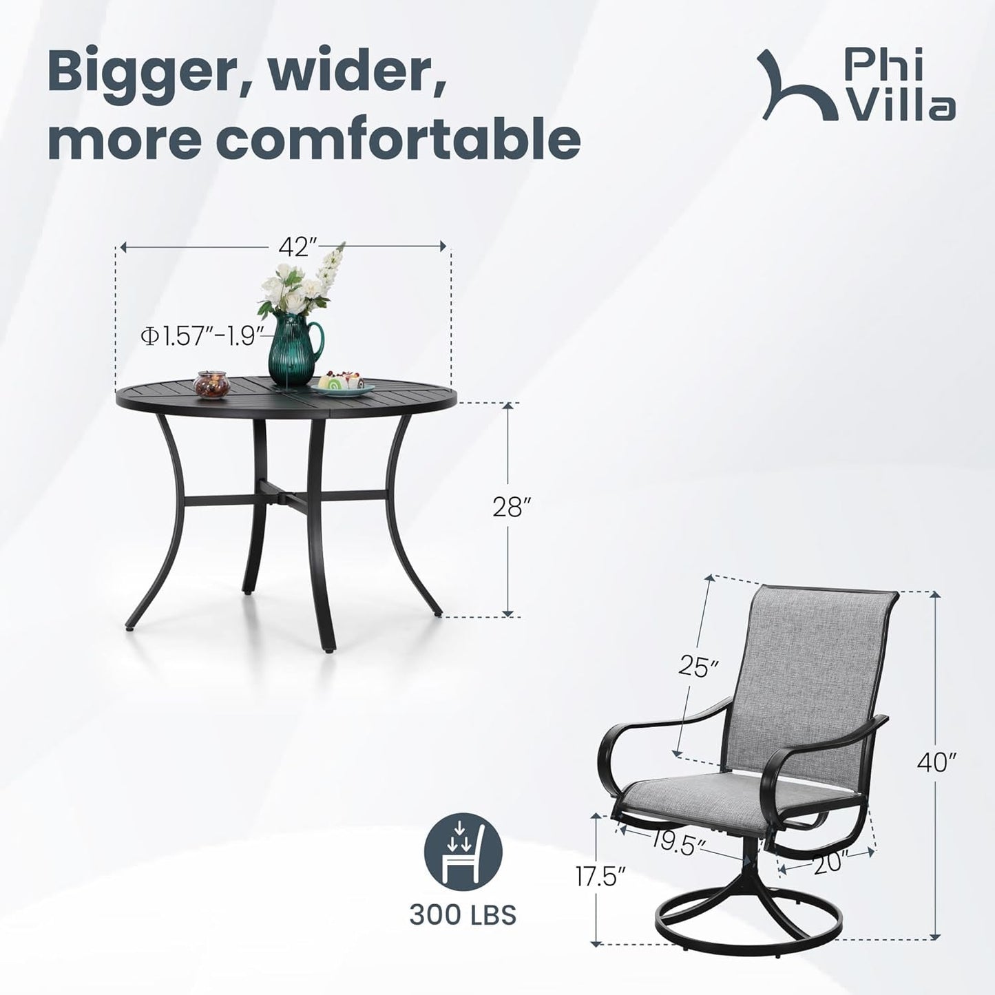 Outdoor Patio Dining Set With Swivel Chairs Gray Textilene