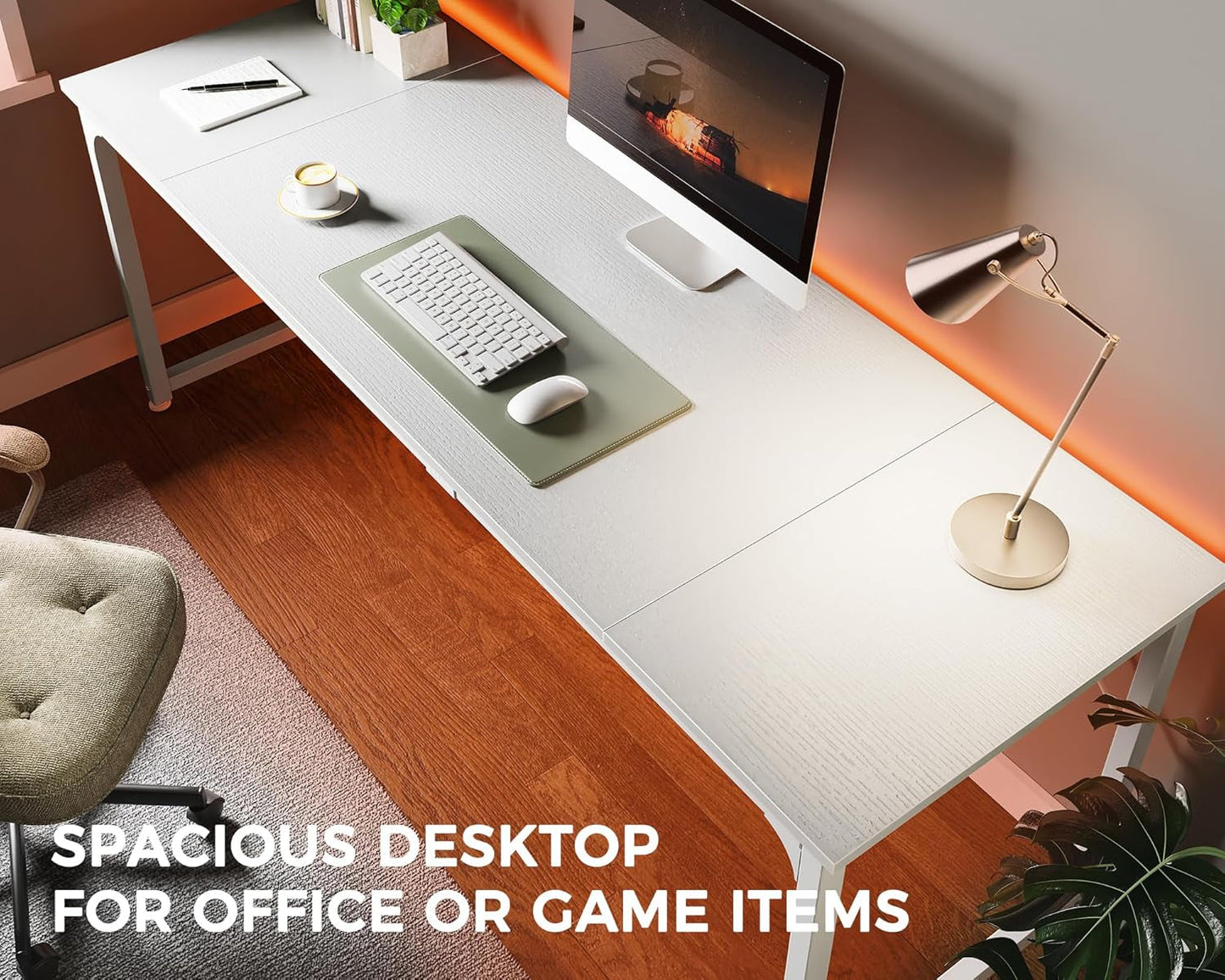 80 Inch White Computer Desk With Storage Metal Frame