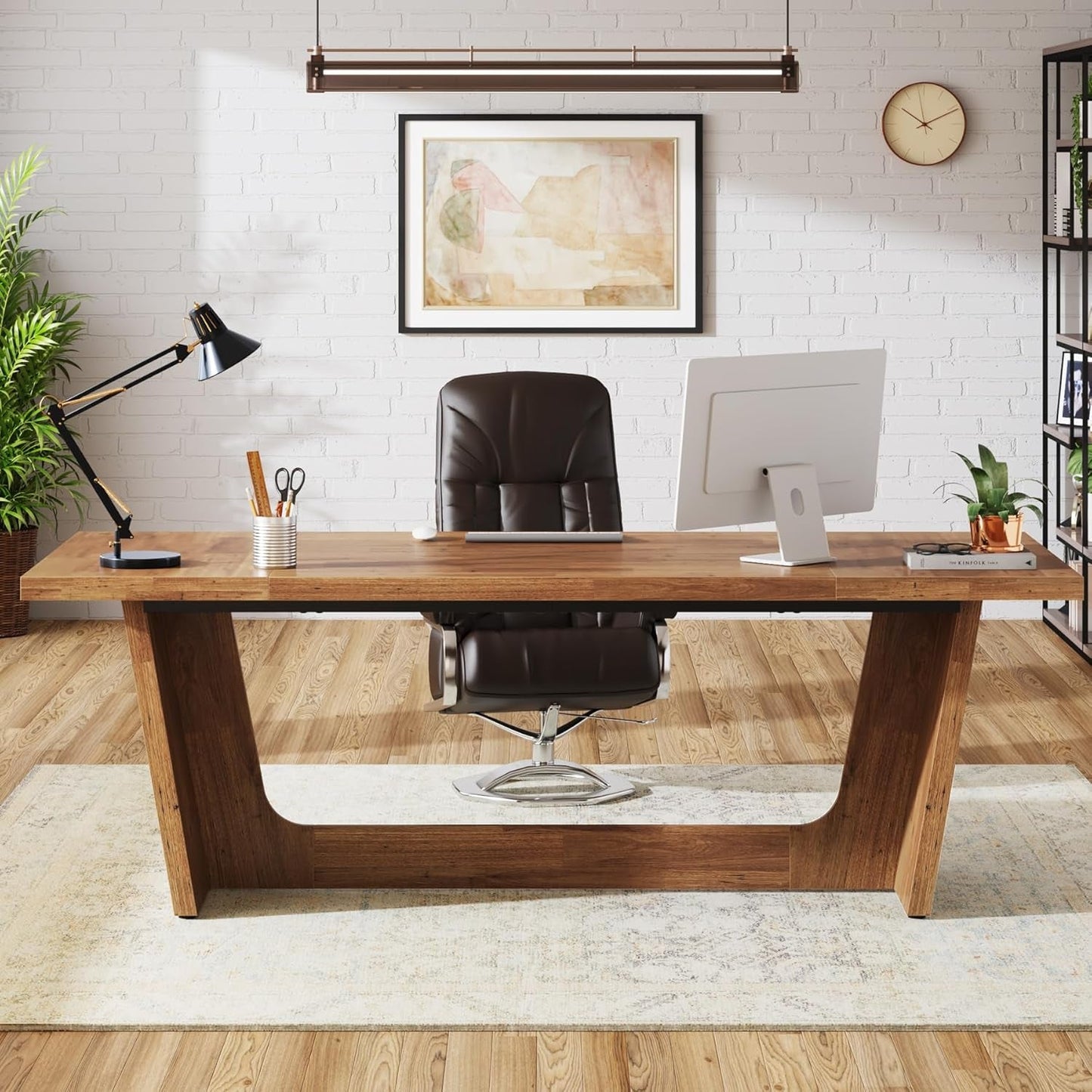 Walnut 70 Inch Executive Desk For Home Office Workspace