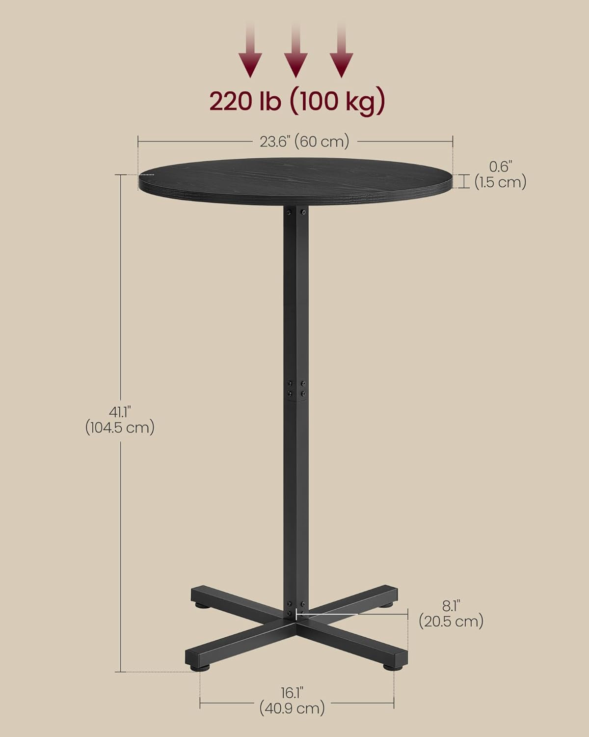 Round Pub Table 23 Inch Diameter Ebony Black Metal Frame