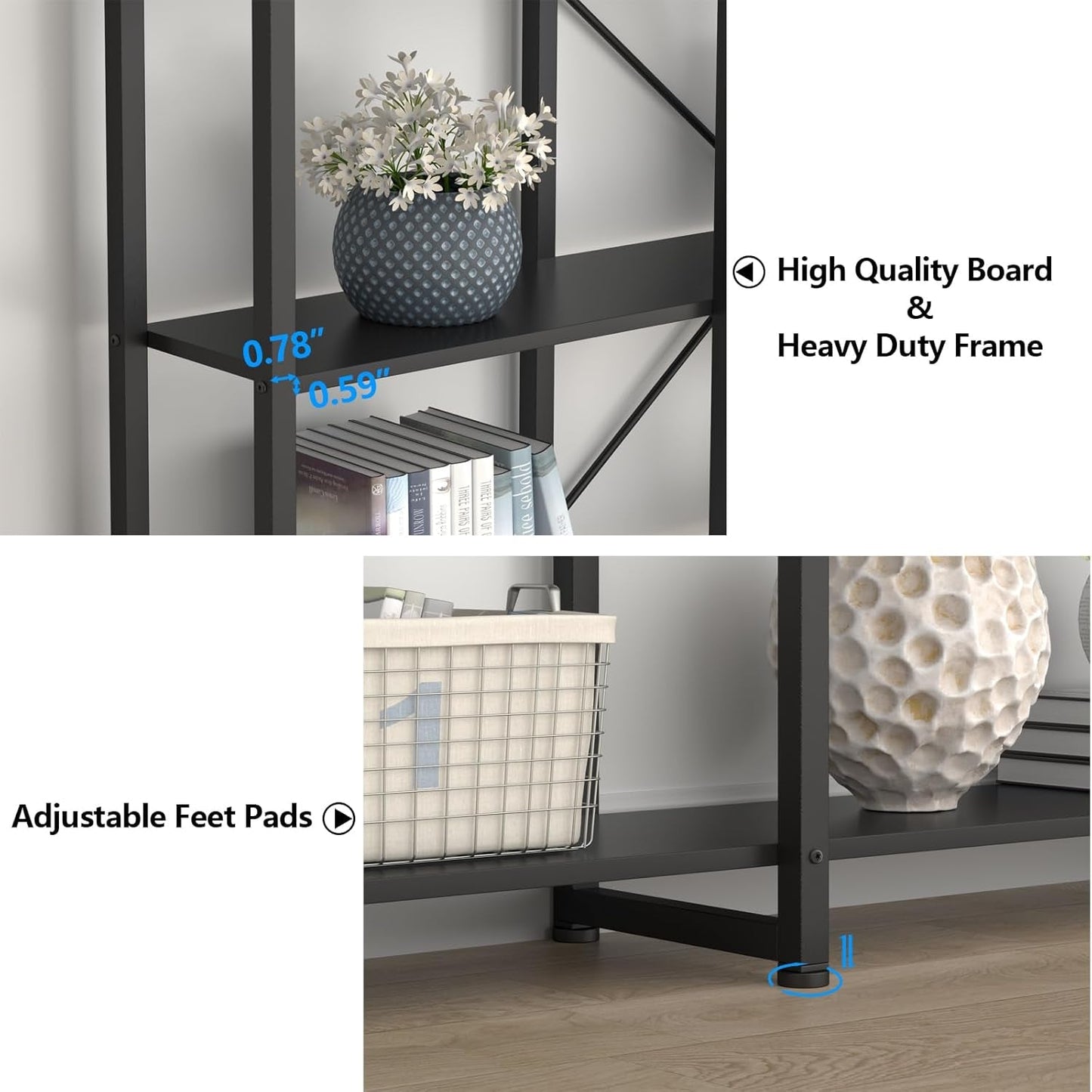 Triple Wide Five Tier Bookshelf For Living Room Organization