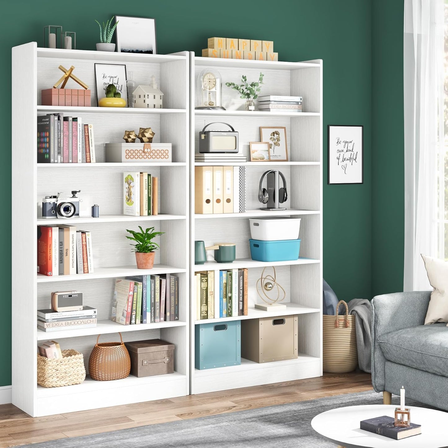 78" 7-Tier Modern White Library Bookshelf