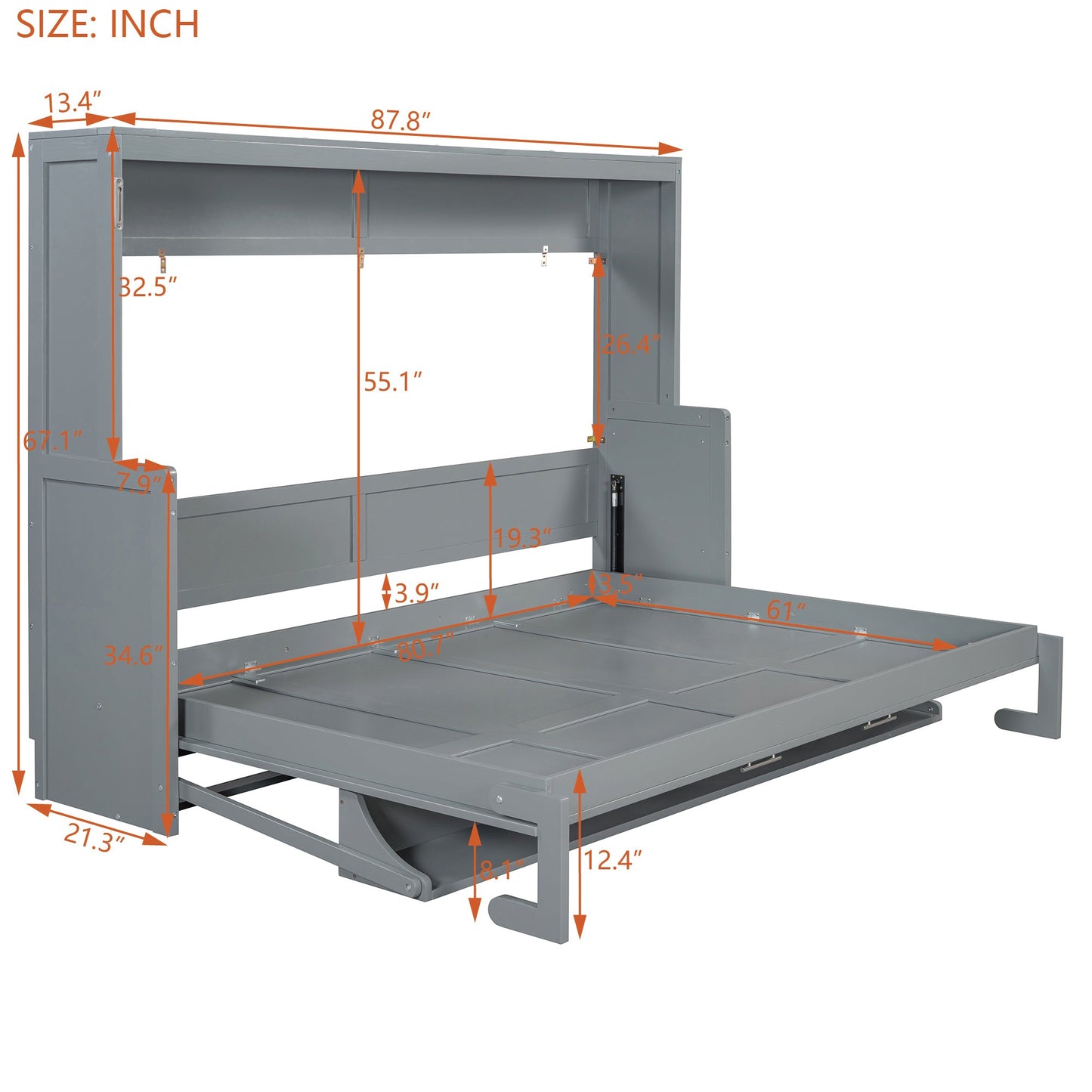 Queen Size Murphy Bed with Hydraulic Lift & Desk Design, Gray(OLD SKU: N820S00033E)