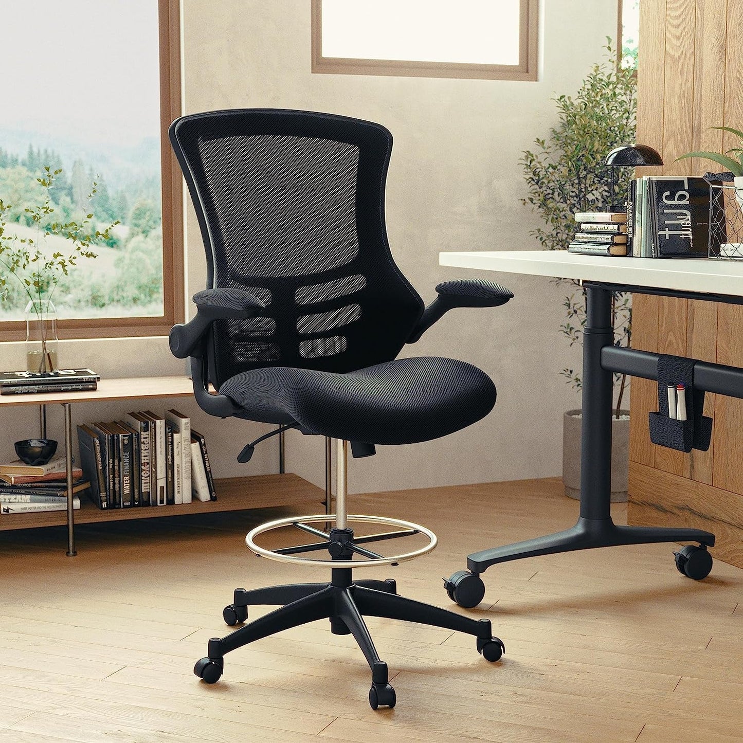 Kelista Mid Back Swivel Office Chair With Flip Up Armrests And Adjustable Height