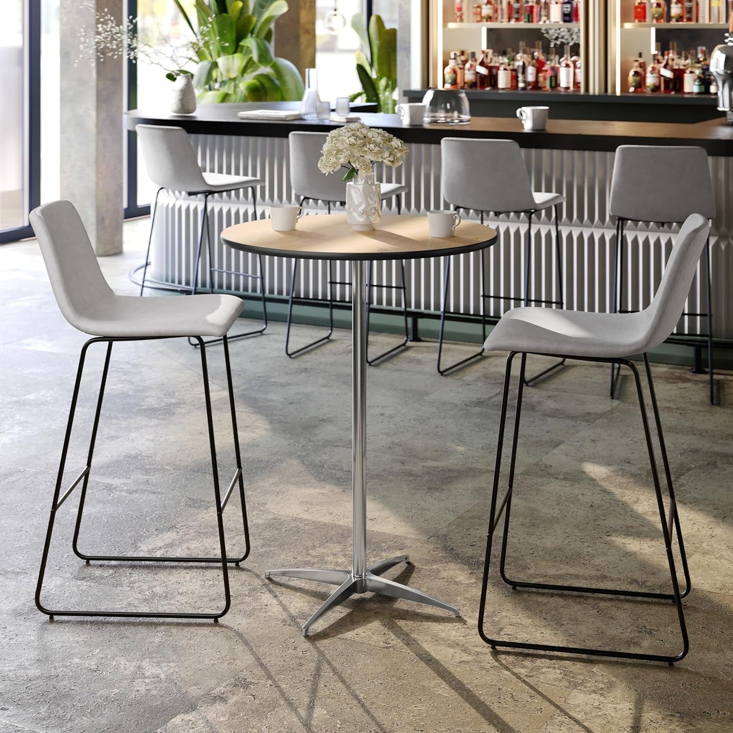 Natural Birch Wood Round Cocktail Table Adjustable