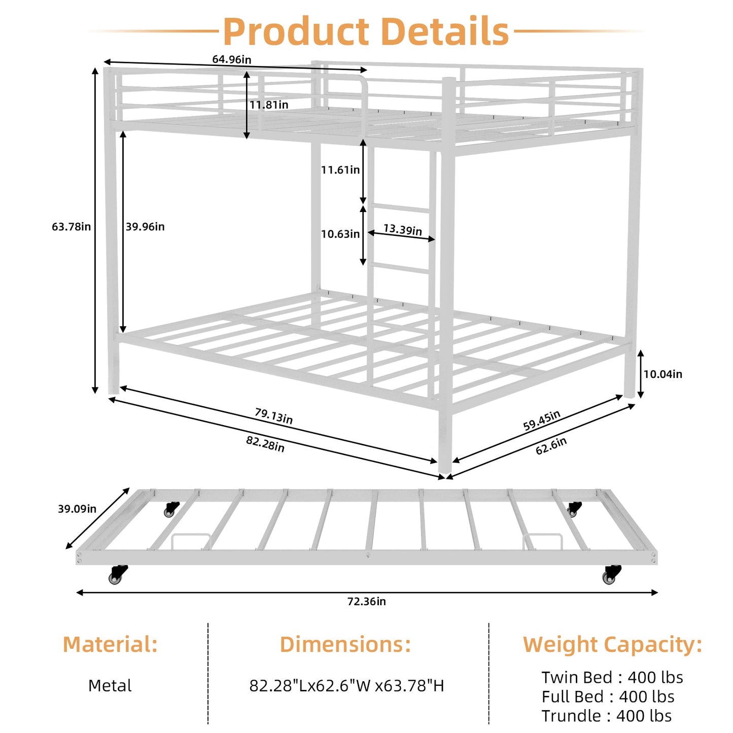Durable Square Tube Iron Bunk Bed Featuring Safety Rails, Modern Minimalist Look, Ideal for Kids Room, Guest Room or Shared Space, Easy Assembly & Long - Lasting Performance-Queen size: 153cm*203cm