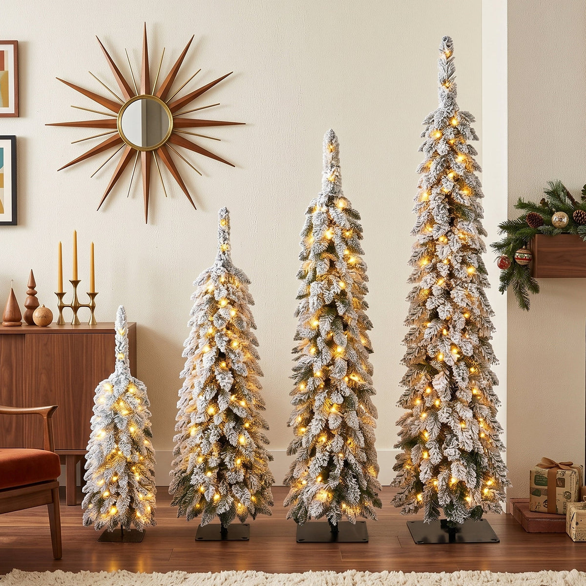4 Pack Pre-Flocked Christmas Trees