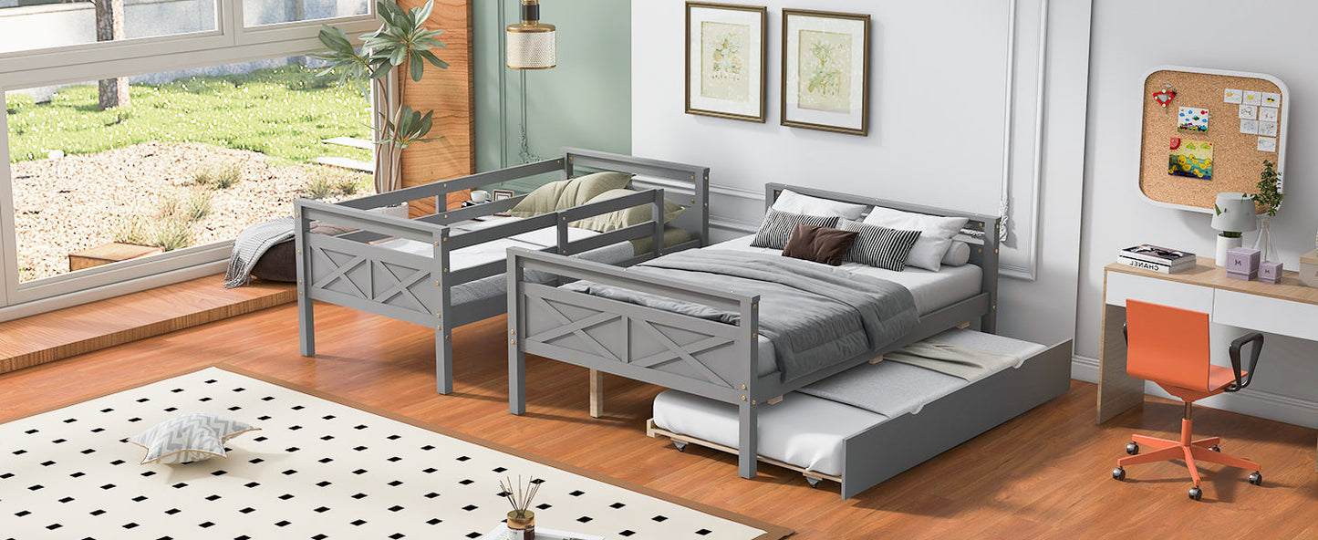 Twin Over Full Bunk Bed with Ladder, Trundle & Safety Guardrail