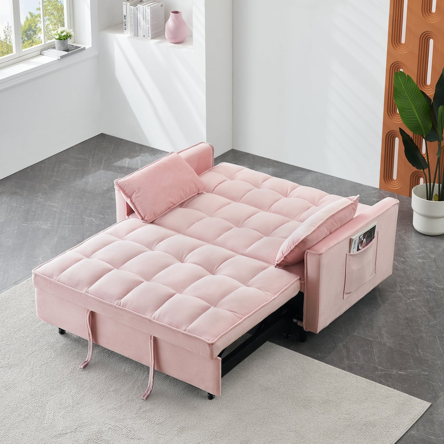 Modern Velvet Sofa Bed - 3 in 1 Convertible Loveseat