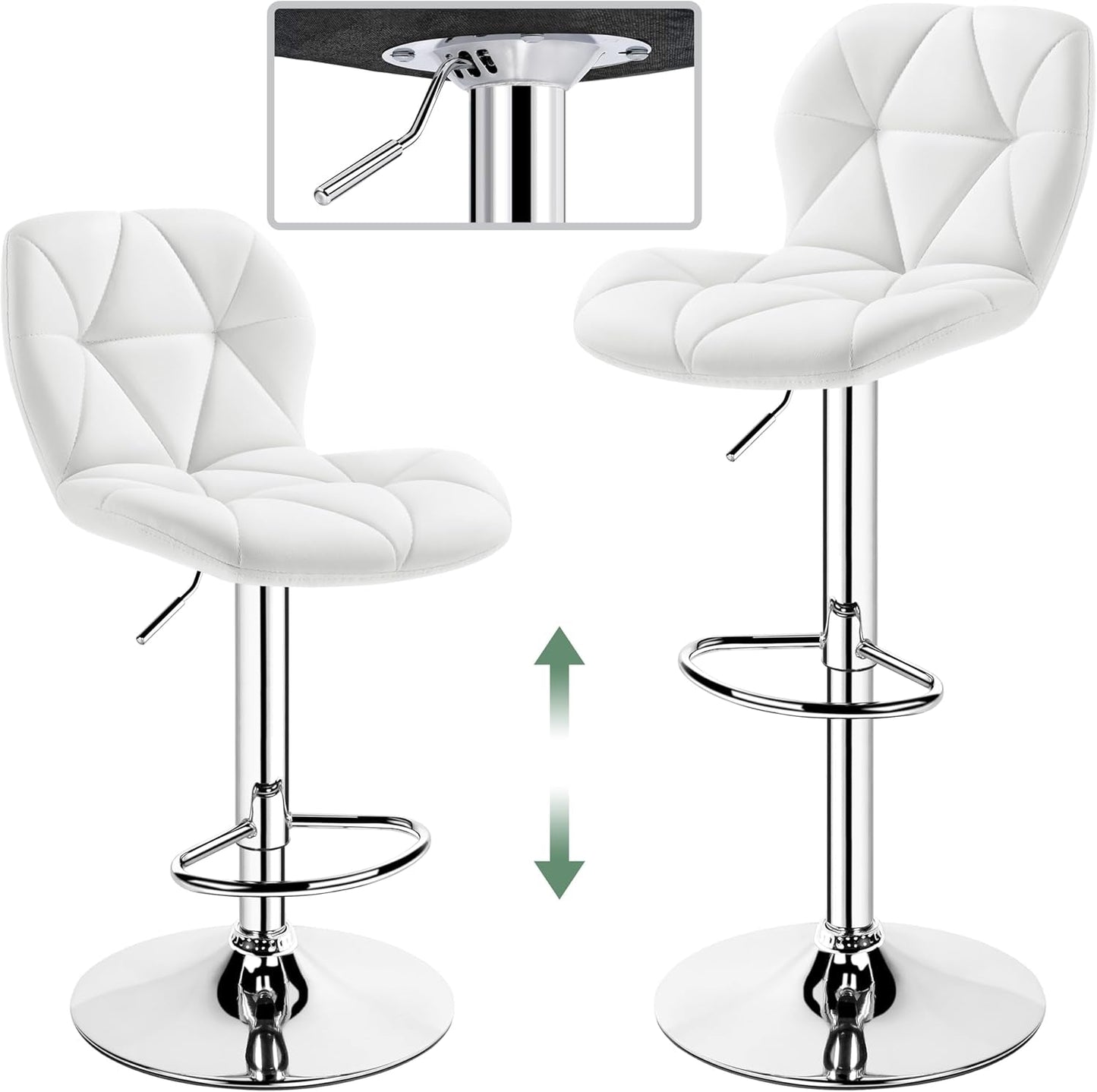Pair Of White PU Leather Height Adjustable Bar Stools
