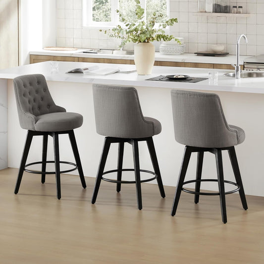 Flint Grey Upholstered Swivel Bar Stool 26 Inch Set Of 2