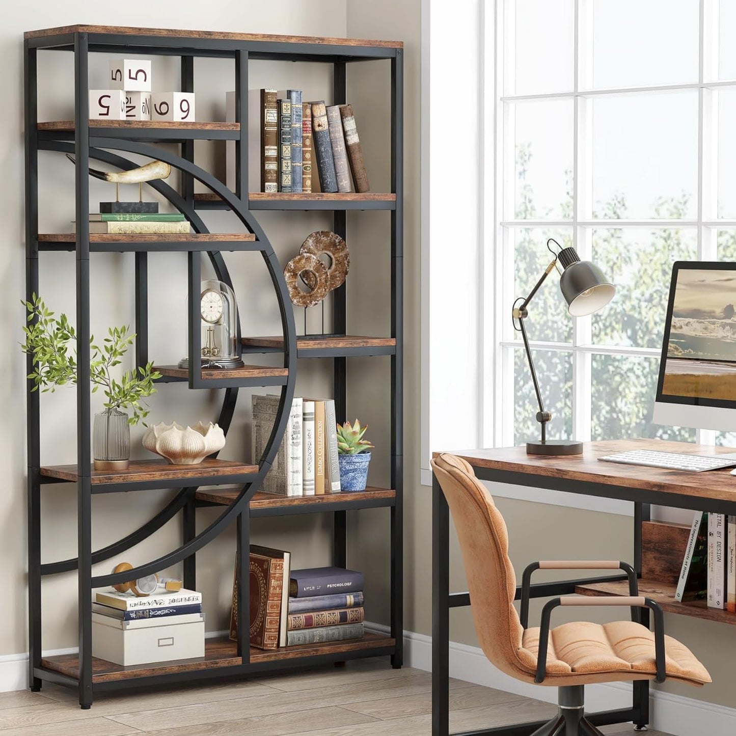 Industrial Black 5 Tier Etagere Bookcase For Living Room