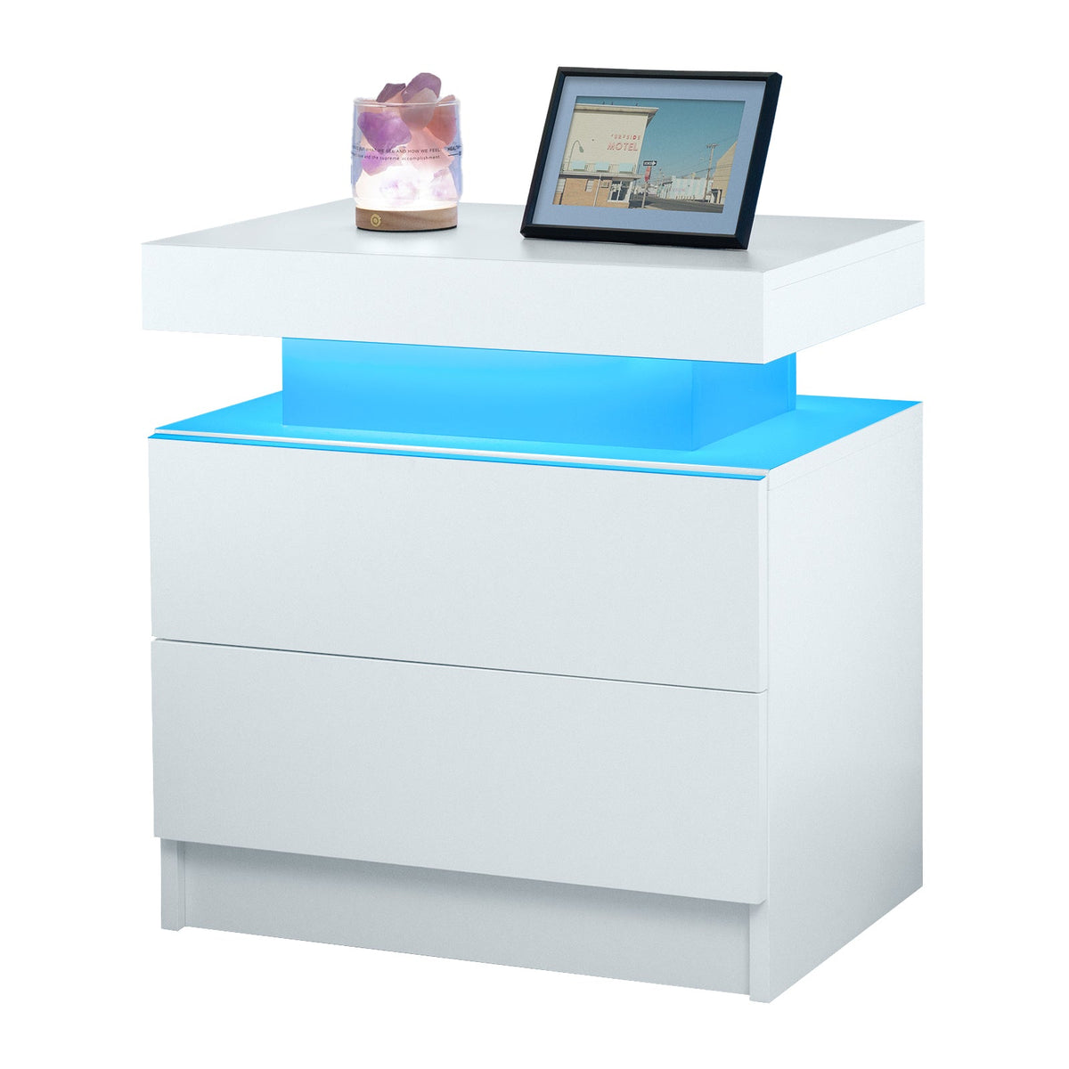 LED Nightstand with 2 Drawers for Bedroom