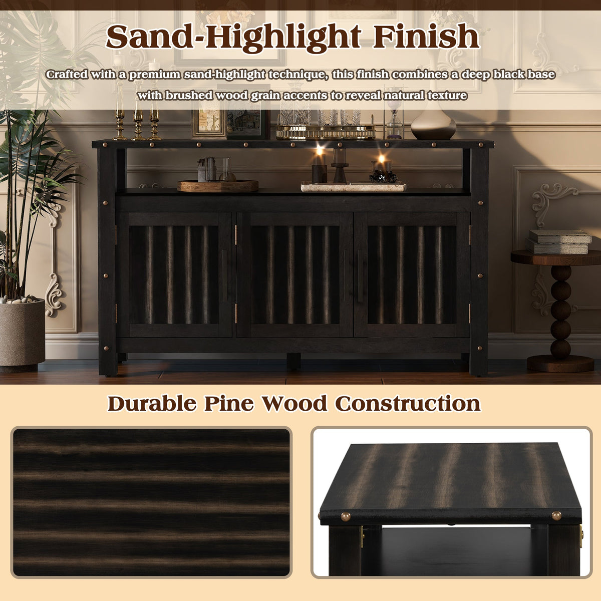 U_STYLED 55.1'' Pine Wood Buffet Cabinet