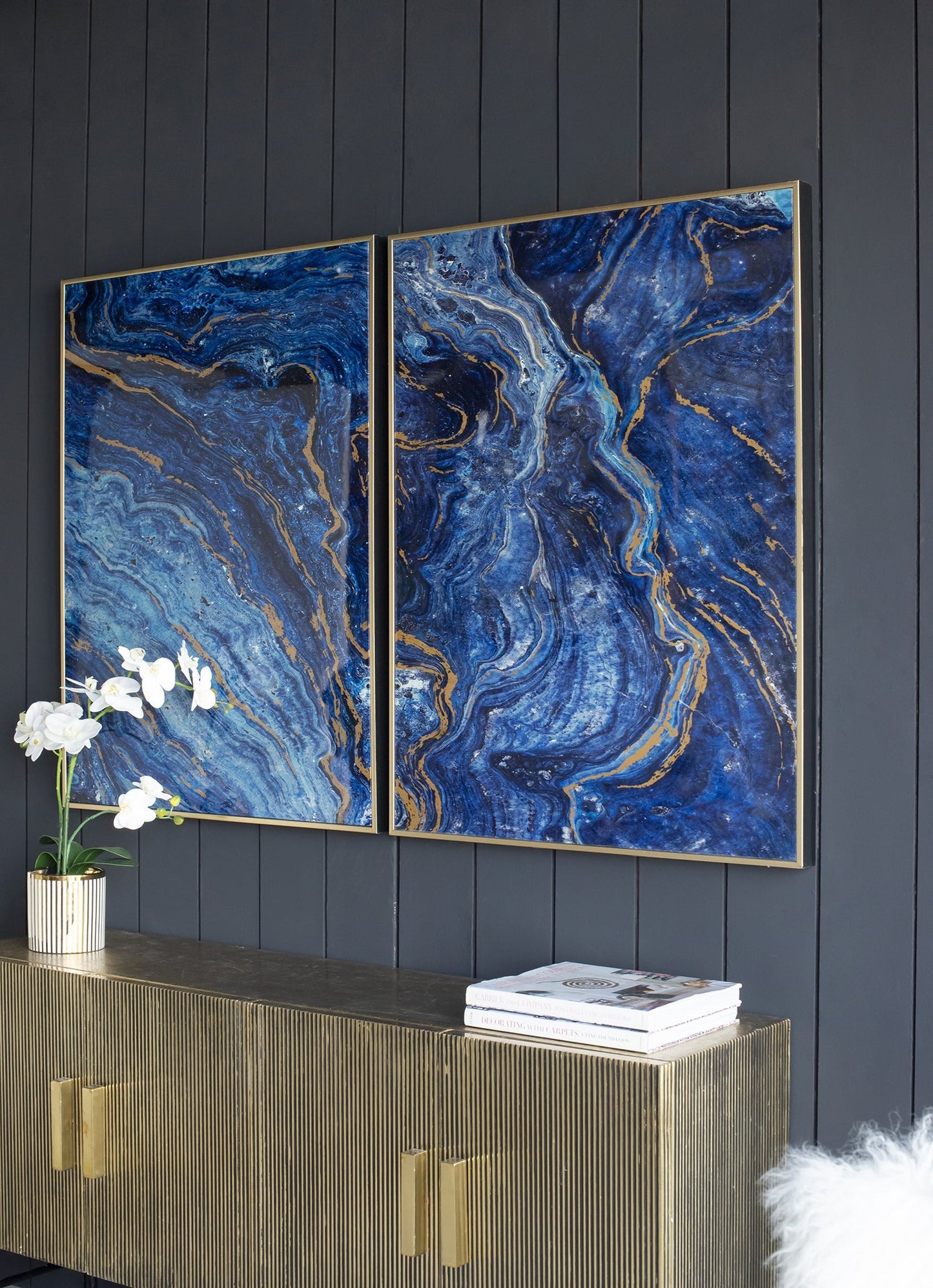 The Oceanus Elegance™ — Marbled Blue & Gold Panel Wall Art