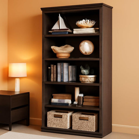 Farmhouse Cherry Bookcase 71 Inch Tall Sturdy Open Shelving