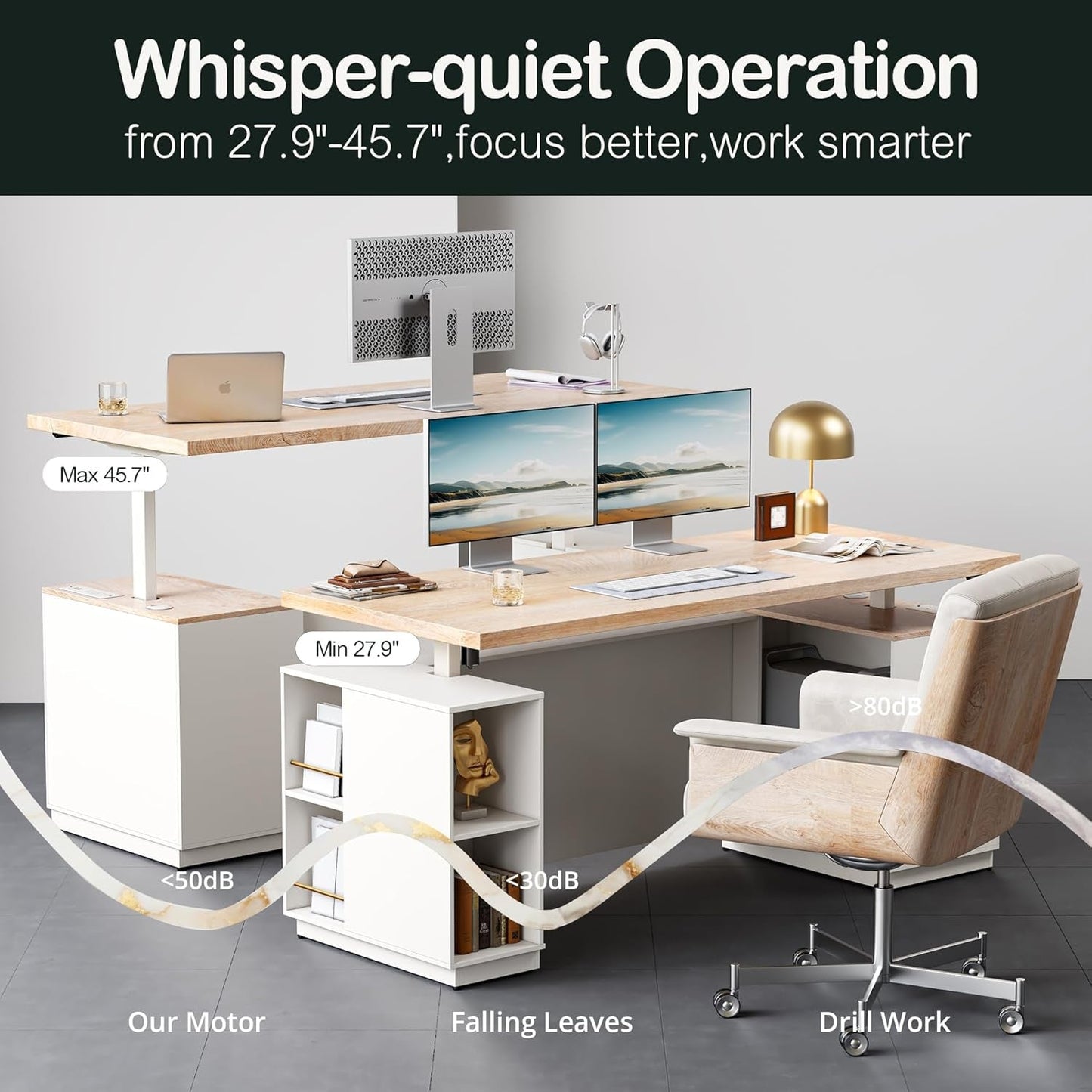 71 Inch L Shaped Standing Desk With USB Walnut Finish