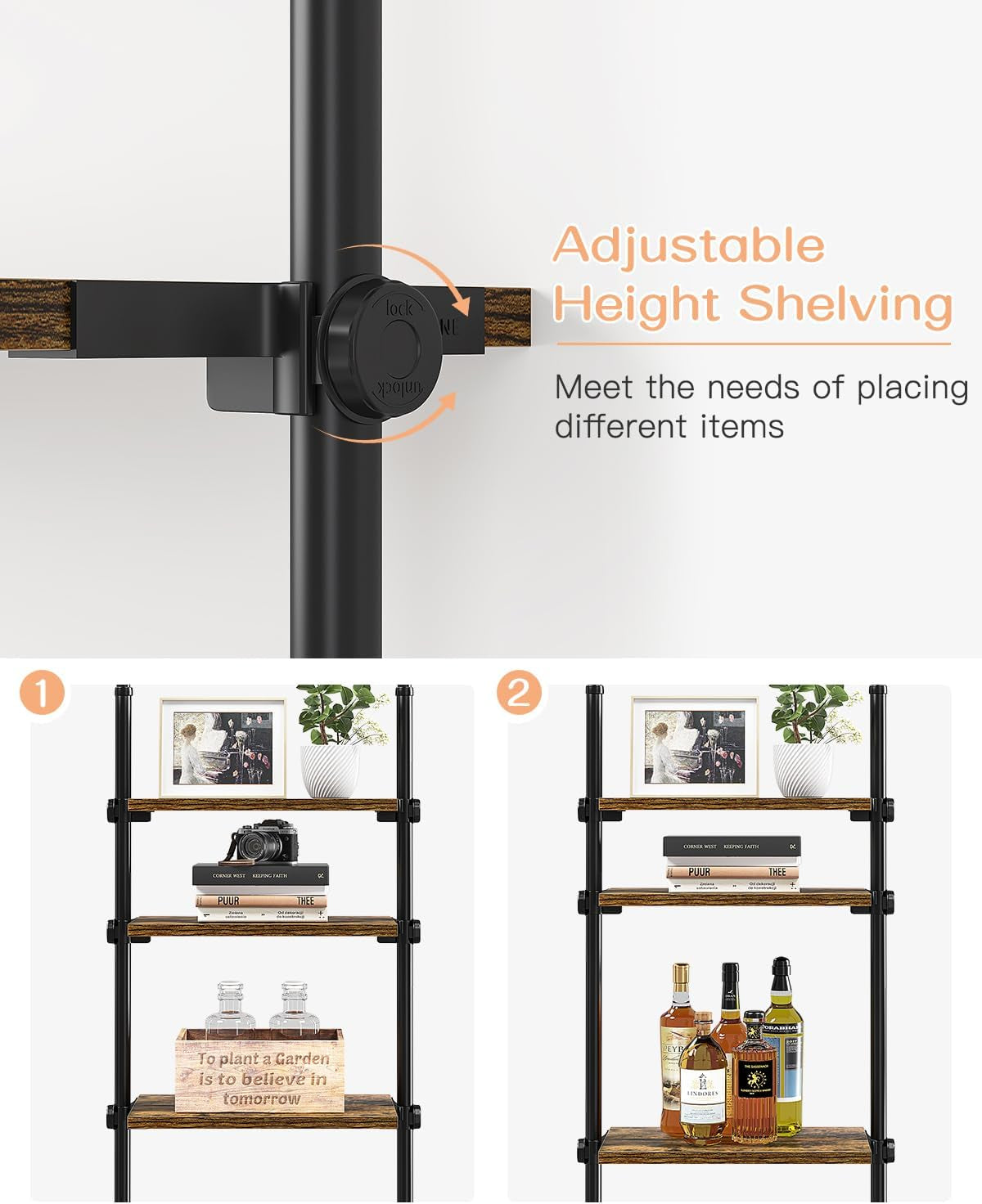 Adjustable Tall Narrow Bookcase 4 Tier Ladder 64 To 113 In