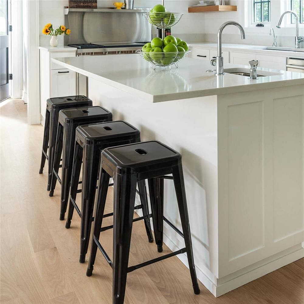 30 Inch Metal Bar Stools Stackable Indoor Outdoor Set Of 4
