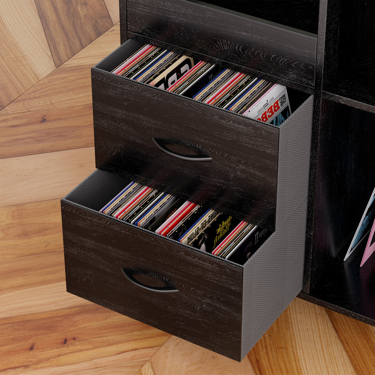 Eco-Friendly Record Player Stand with Flip-Top Storage Cabinet