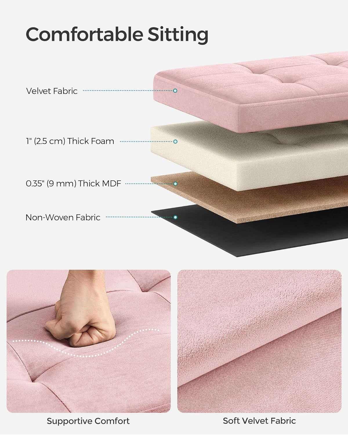 Pink Foldable Storage Ottoman Bench 15x30x15