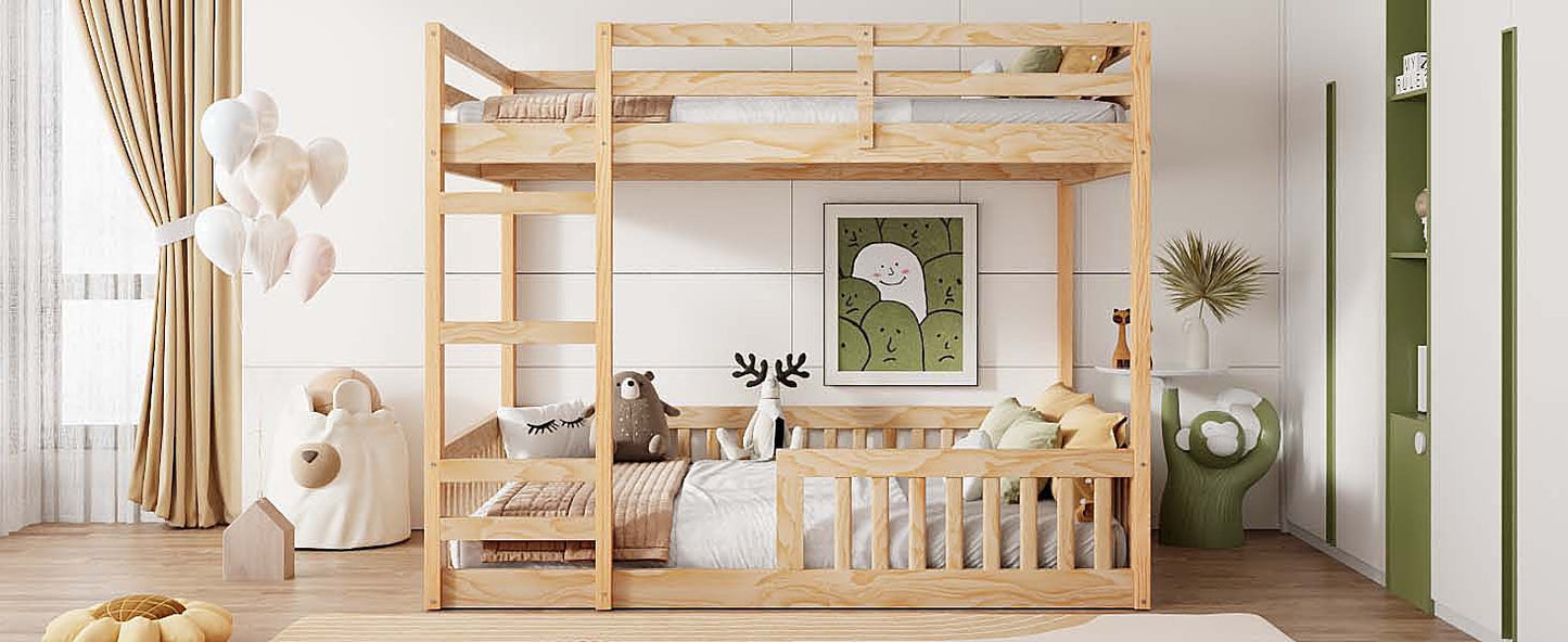 Full Over Full Wood Bunk Bed with Ladder and Guardrails