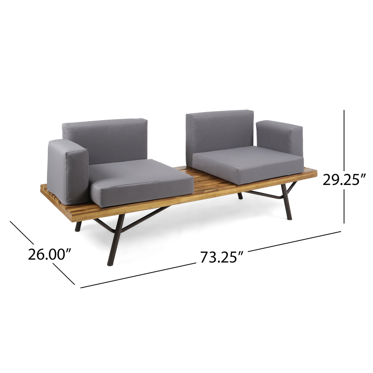 Canoga Outdoor Industrial Loveseat with Coffee Table