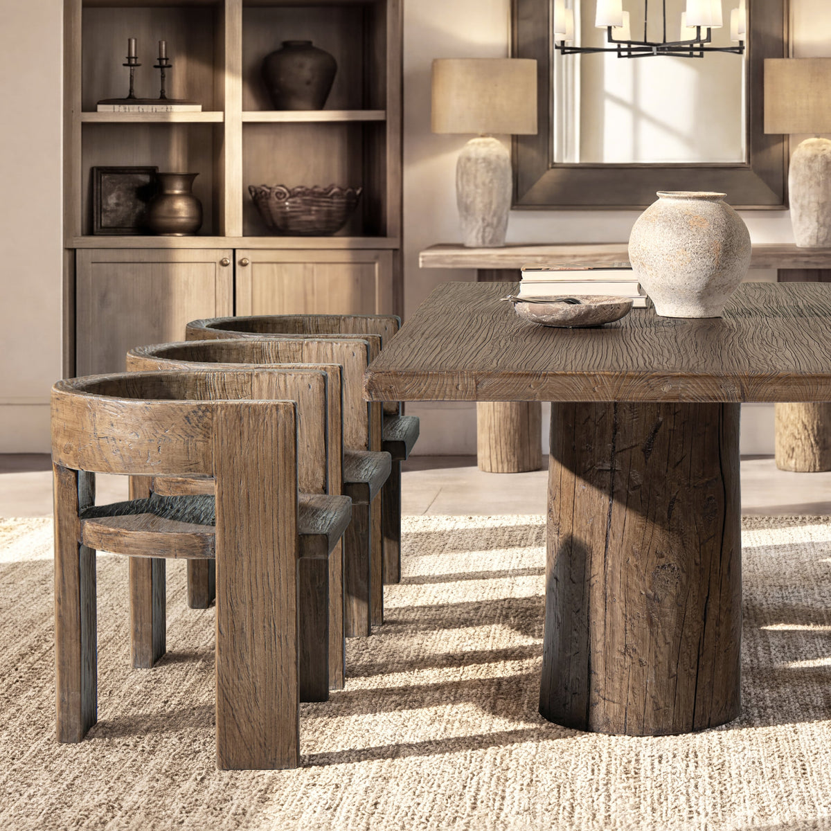 Soren Solid Reclaimed Elm Sculptural Accent Curved Dining Chair