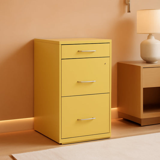 18 Inch Deep Metal File Cabinet With Cam Lock 3 Drawers Yellow