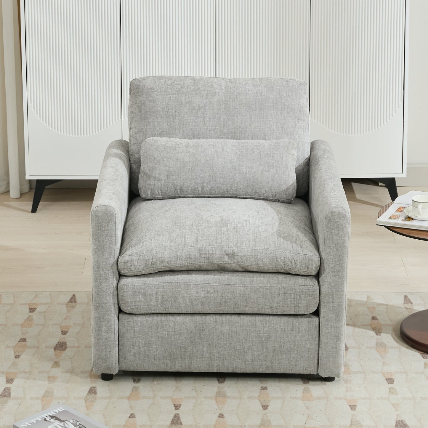 31.9' Cozy Upholstered Armchair Oversized Comfy Cloud Sofa Double Cushion Single Sofa Plush Cushion Armchair for Living Room, Light Grey