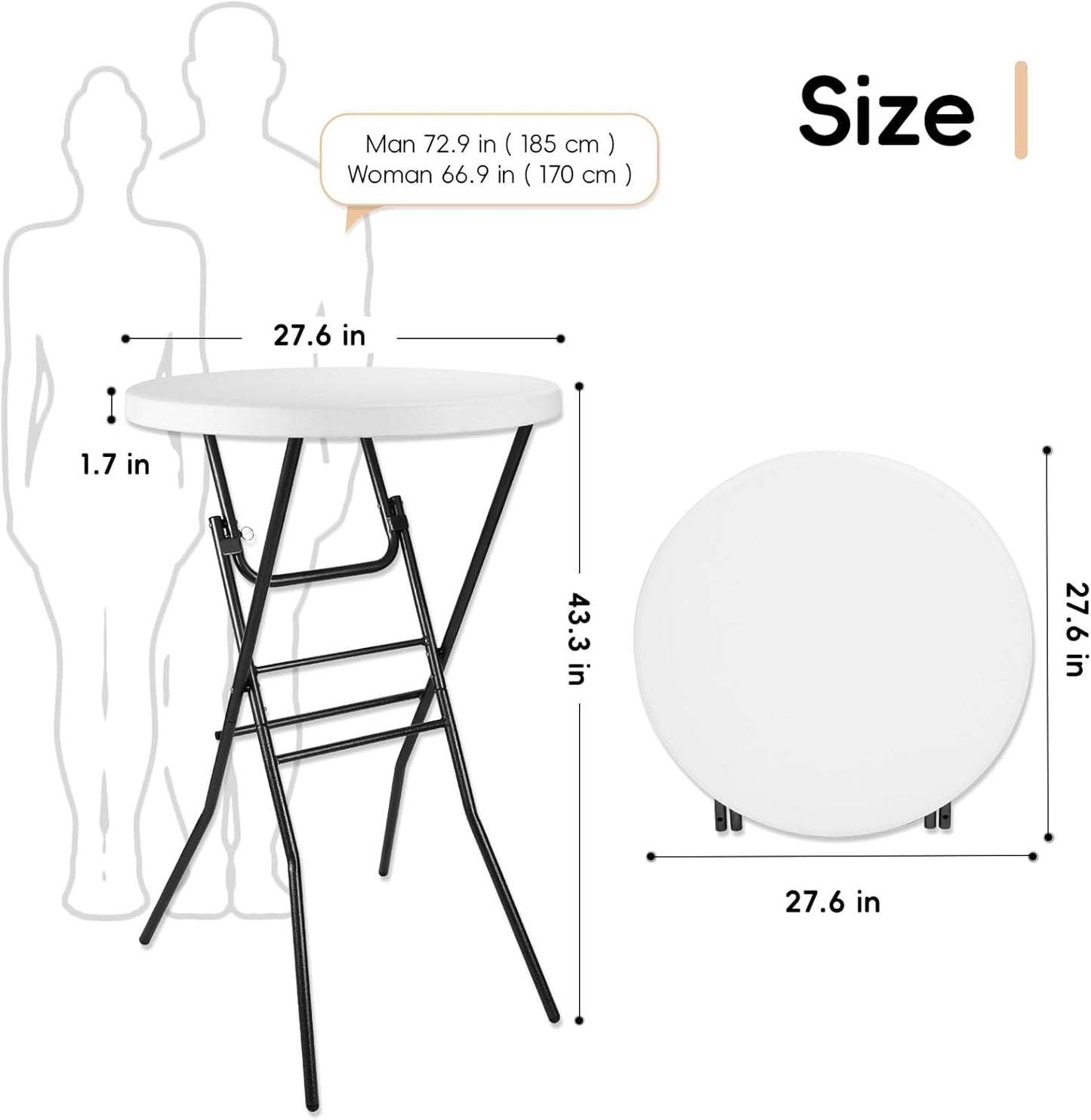 28 Inch Ultra Portable Folding Bar Height Cocktail Table