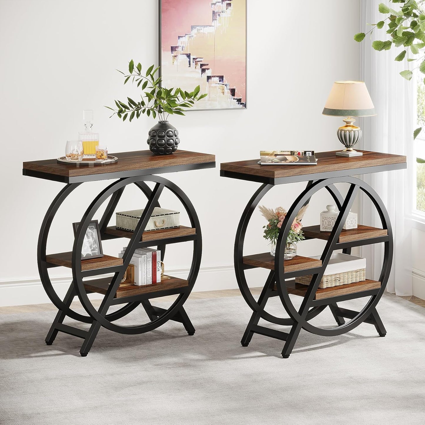 25.59 Inches 3-Tier Narrow End Table with Storage
