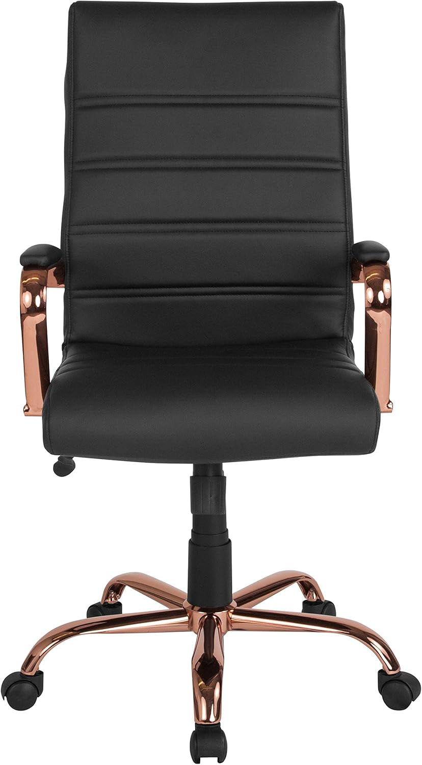 Whitney High Back Swivel Desk Chair Black Rose Gold