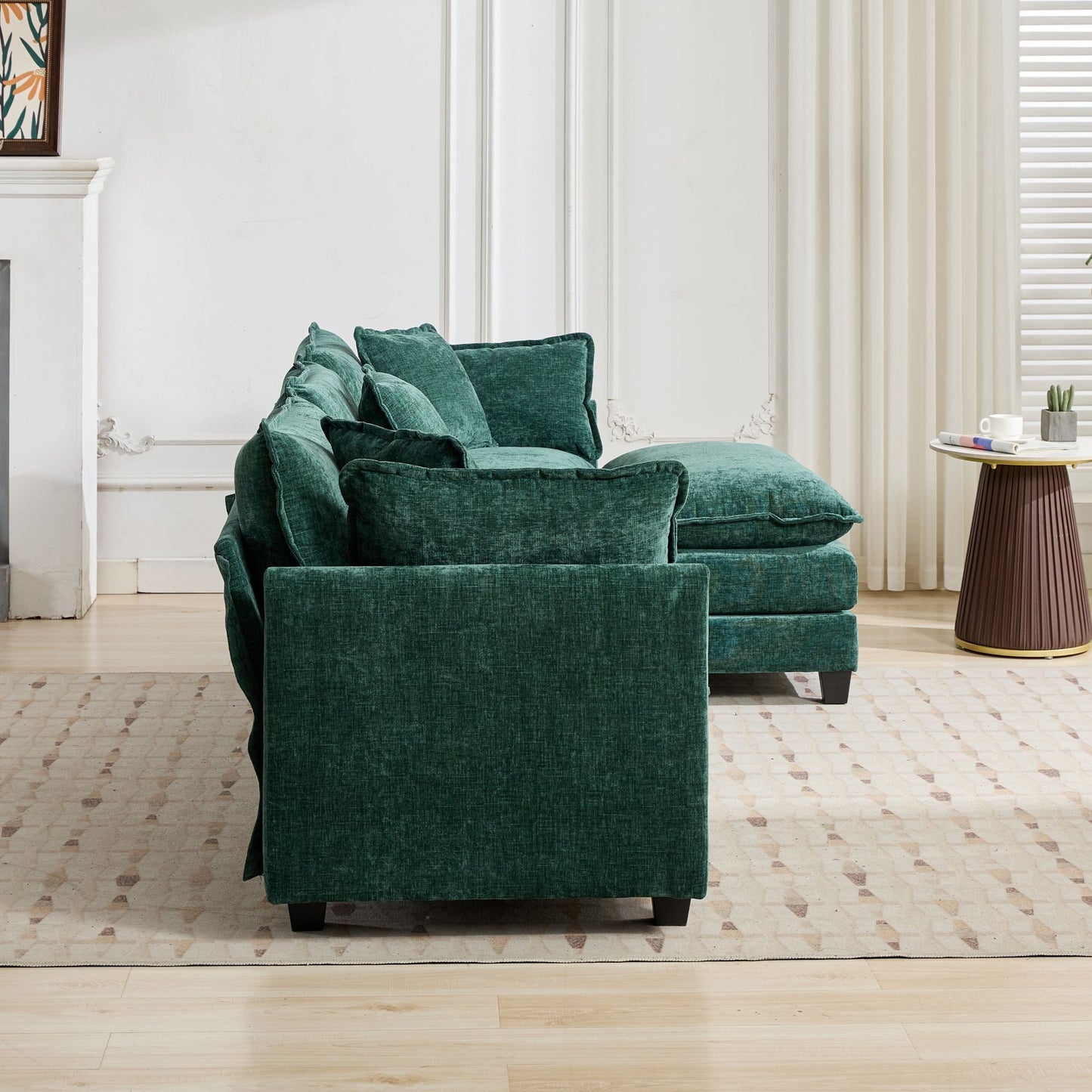 Cloud 3 Seats Sofa (Ottoman is not included) Chenille Fabric in Green