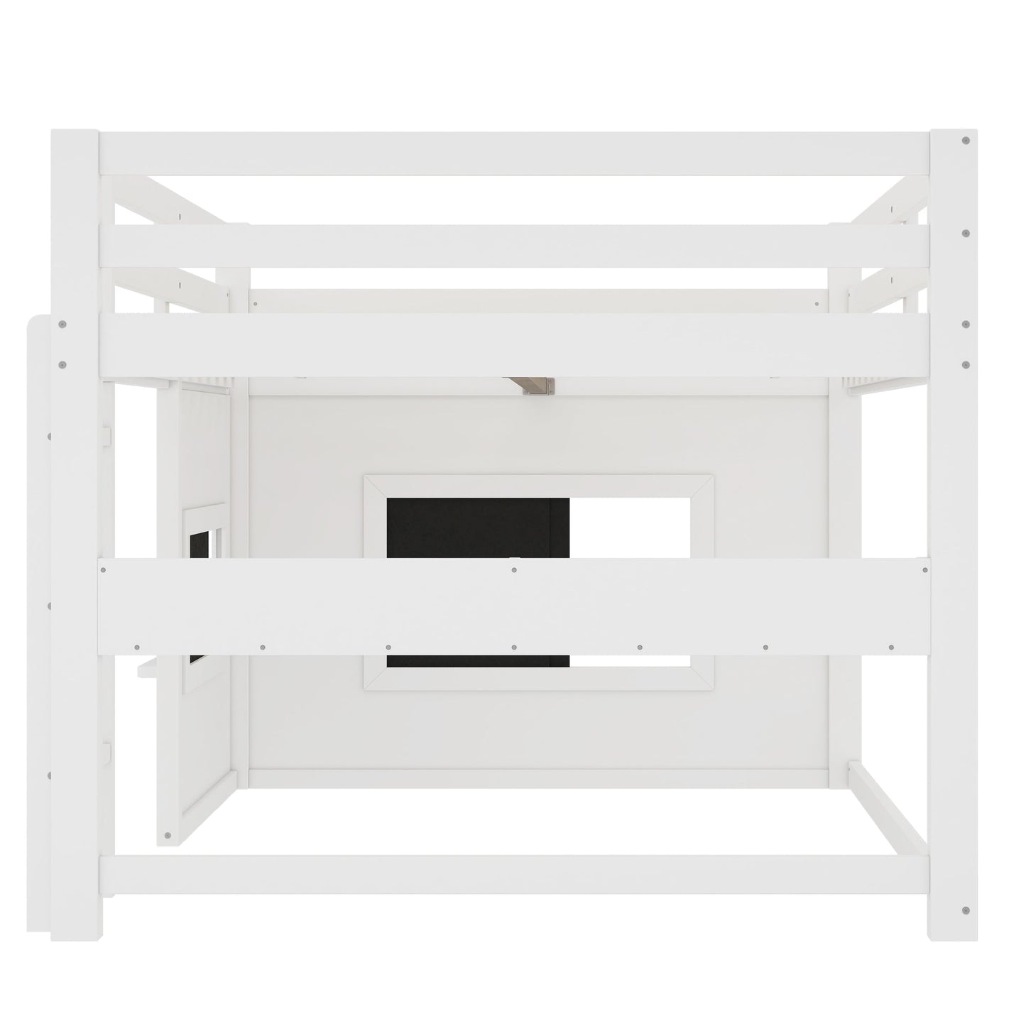 Full Size Loft Bed with Playful Sliding Chalkboard and Bookshelf