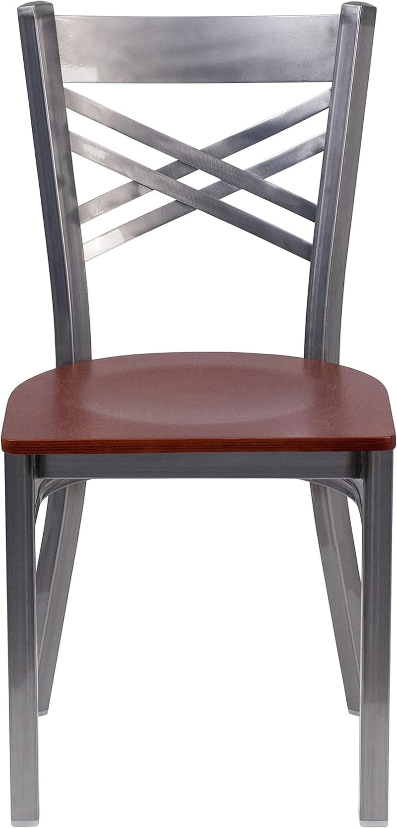2 Pack Hercules Series X Back Metal Dining Chairs With Cherry Wood Seat For Restaurant Or Home Dining
