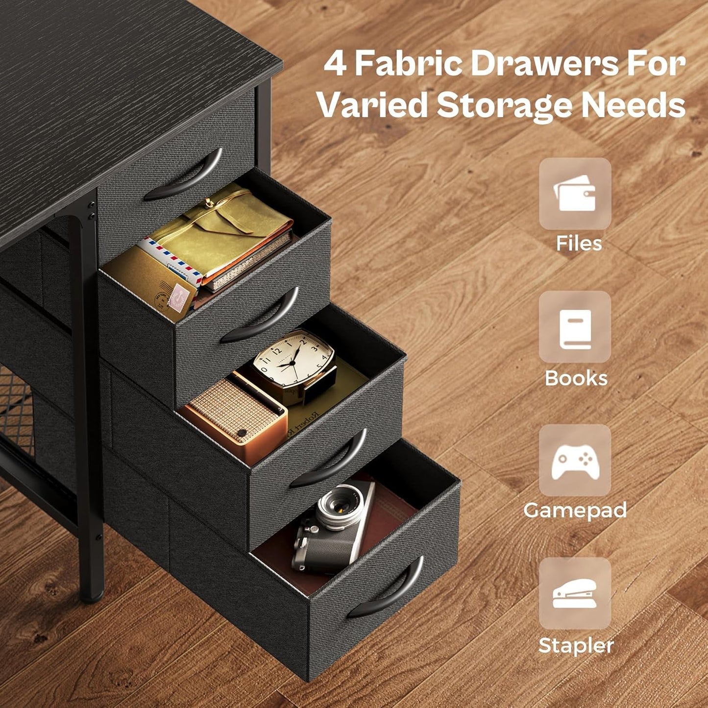 47 Inch Computer Desk With 4 Drawers And LED Lights Black