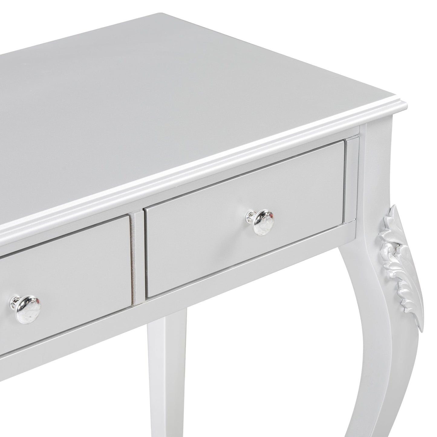 Luxury Makeup Vanity Desk with Oval Mirror, 3-Drawer Dressing Table for Jewelry Storage, Elegant Console Table for Entryway, Living Room & Bedroom, Stylish Home Decor,Silver