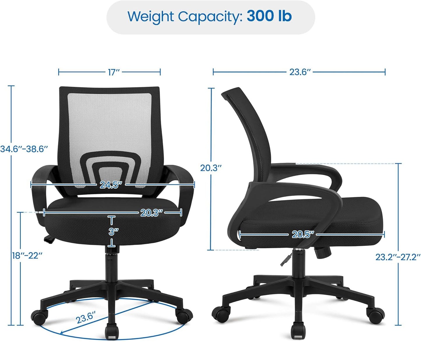 Ergonomic Mesh Office Chair Black Height Adjustable 2 Pack