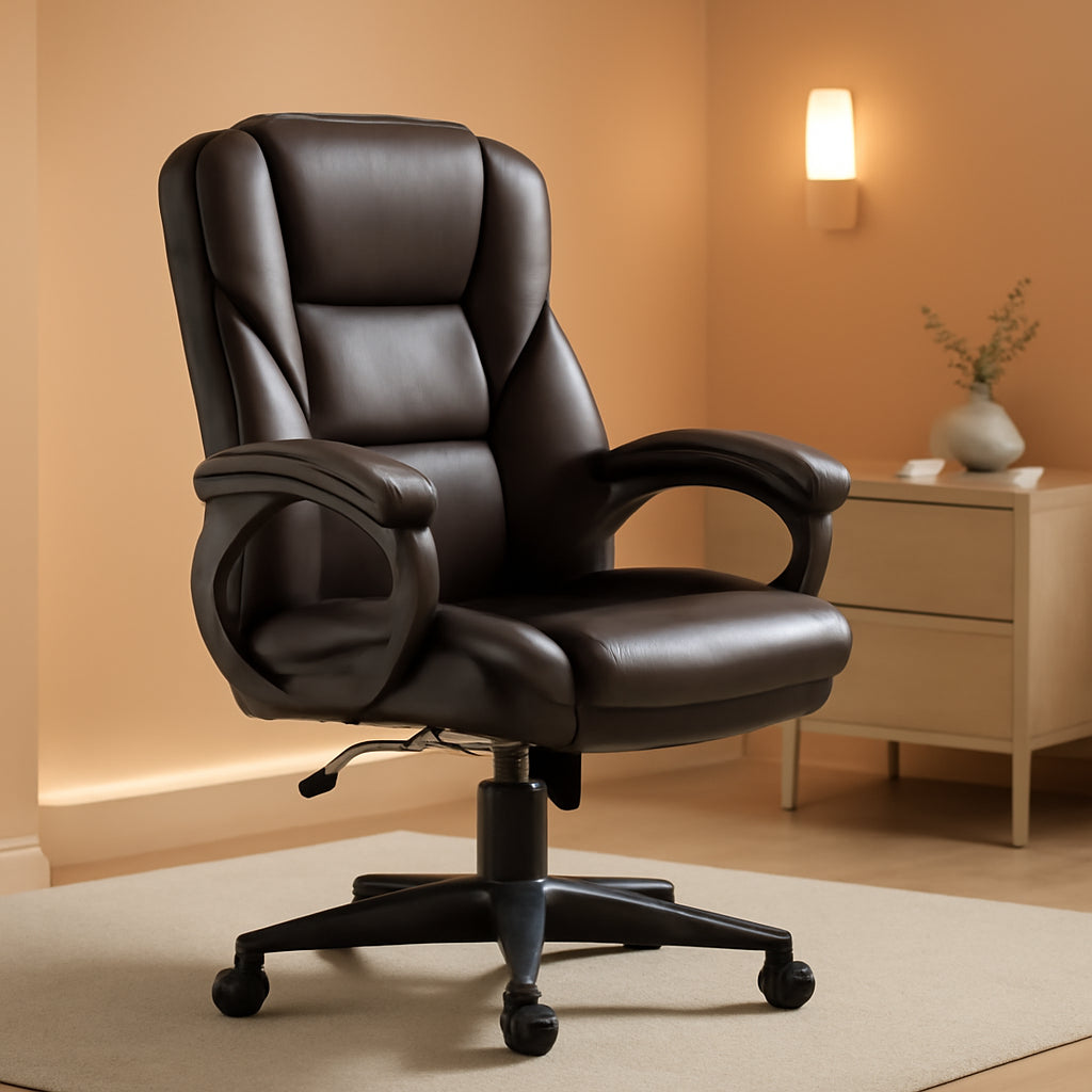 Executive Office Chair With Lumbar Support Brown PU Leather