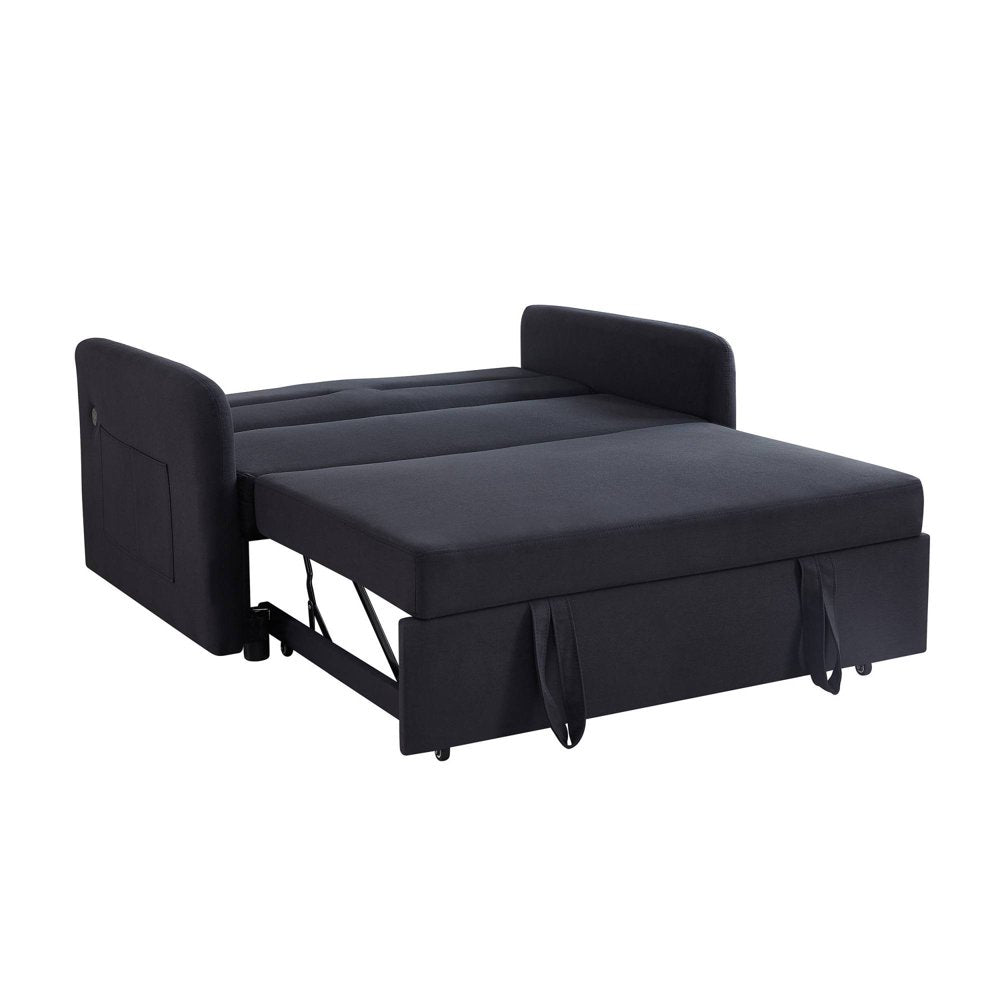 Black Convertible Loveseat With Pull Out Bed For Small Spaces