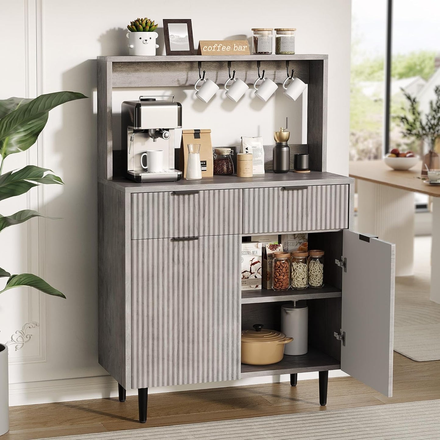 Grey Sideboard Cabinet With 2 Drawers For Dining Room