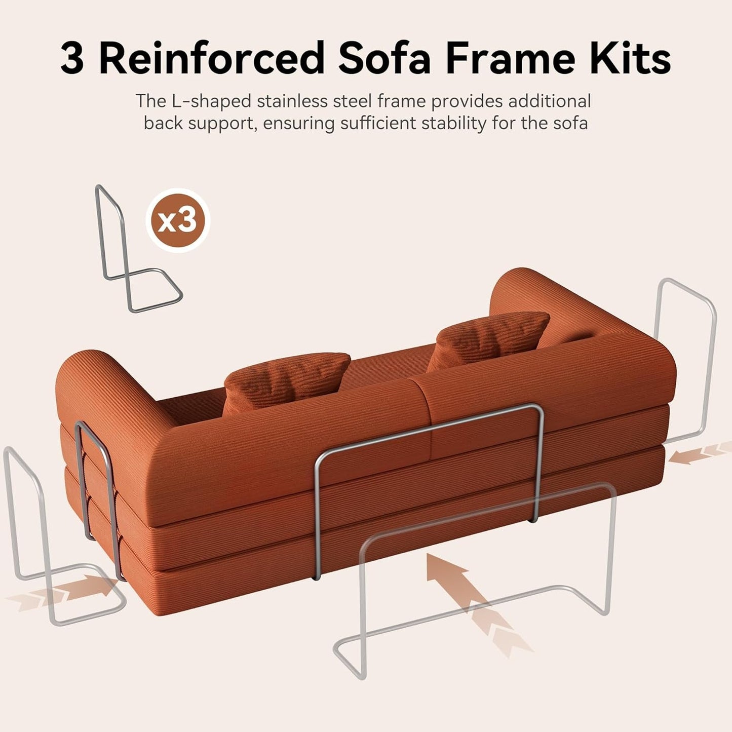 79 Inch Convertible Sofa Bed Orange Corduroy Pillows