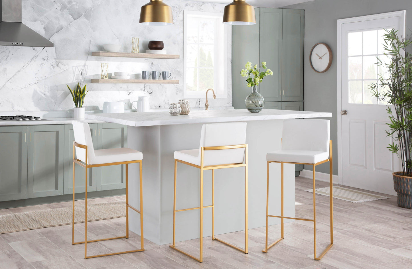 30" Contemporary High Back Barstool Set of Three
