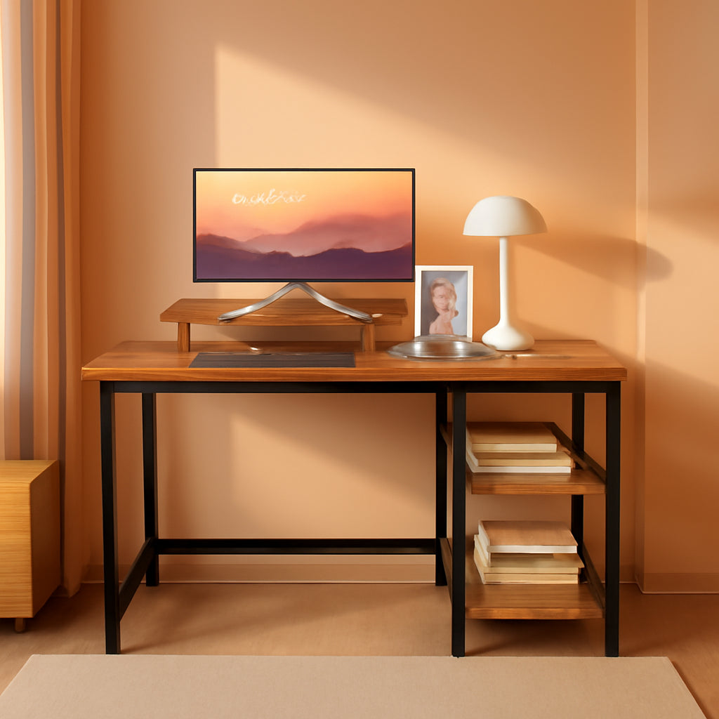 Computer Desk With Built In Monitor Stand And Storage Shelves