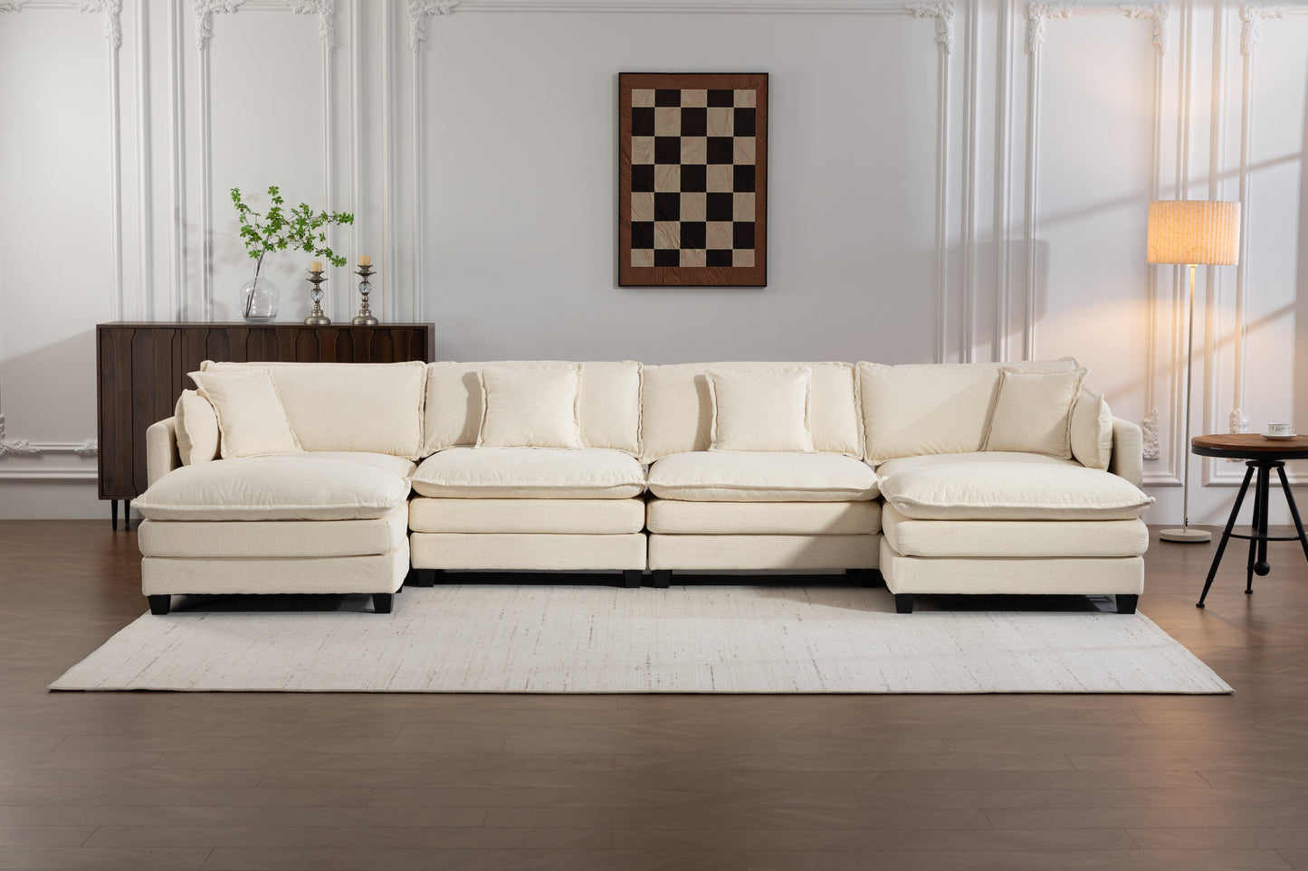 Modern 4-Seat Sectional Sofa with 2 Ottomans