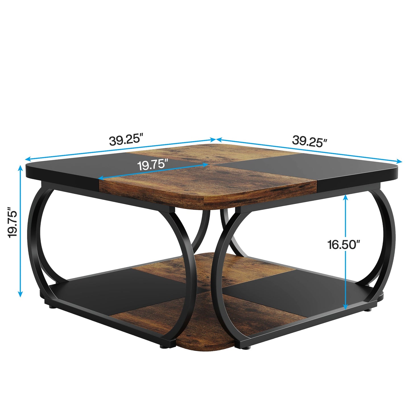 39” Square Coffee Table with Storage Shelf